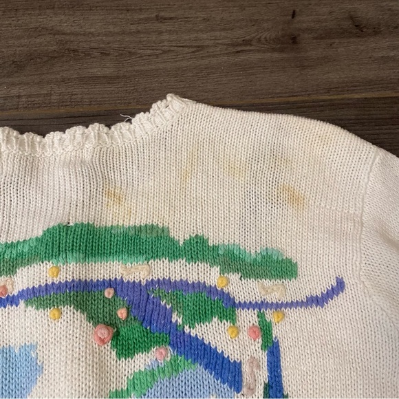 Vintage Eagleeyes Knit sweater Bunny Rabbit Spring time scene - Picture 9 of 11